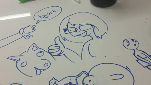Rachel's whiteboard self-portrait