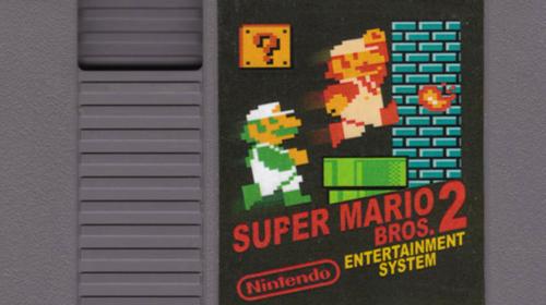 A picture of the Super Mario Bros. 2 NES cartridge.