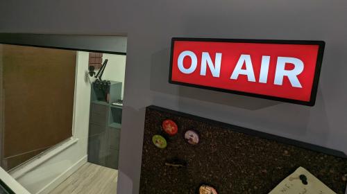 "On Air" sign that is lit up