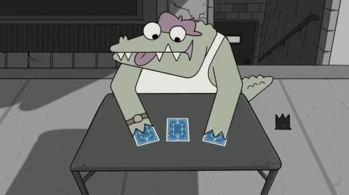 A screenshot from "Later Alligator," showing a playing card-based minigame.