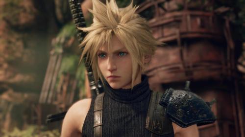 A screenshot from "Final Fantasy VII Remake" depicting character Cloud Strife.