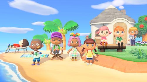 A publicity screen shot from Nintendo of Animal Crossing characters enjoying a beach
