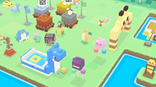 A picture of the game Pokemon Quest, featuring several different Pokemon as cubes.