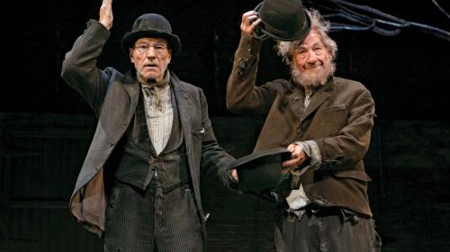 Patrick Stewart and Ian McKellen as characters in the play Waiting for Godot