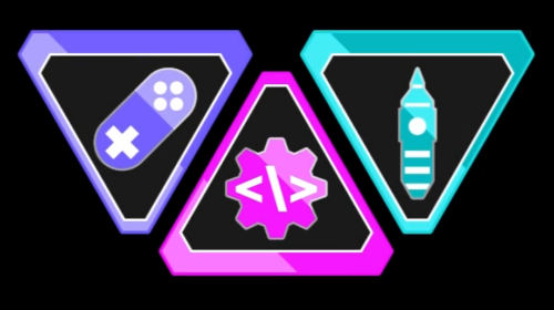 A graphic with three icons: a game controller (in purple), a gear with a code tag (in pink), and the Big Ben clock tower (in teal).