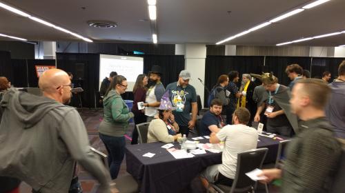 A picture people playing the megagame Deephaven.