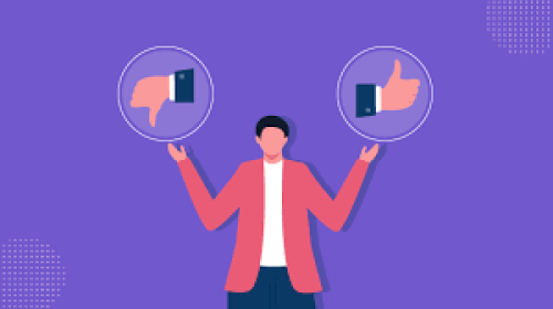 Image of a person holding a thumbs up and thumbs down.