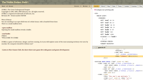 A screen shot of The Visible Zorker - an IF preservation project by Andrew Plotkin.