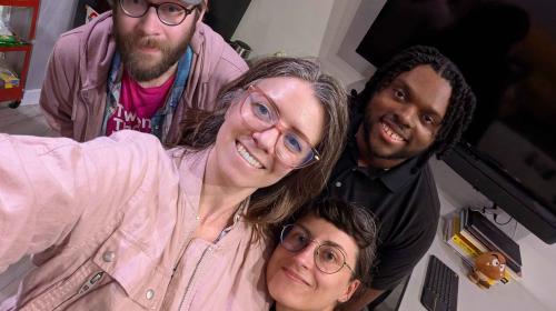 A selfie with current Nice Games Club hosts with Ellen.
