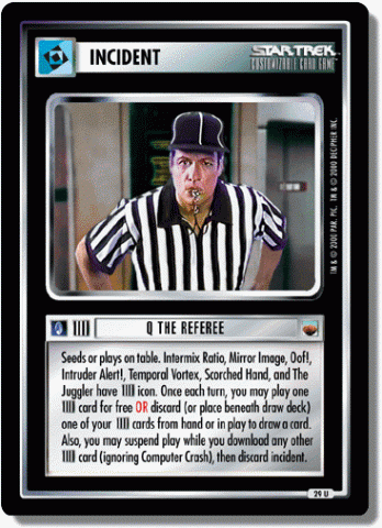 Unreleased "Q the Referee" card from the Star Trek collectable card game.