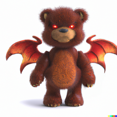 A Dall-E generated image of a stuffed bear with demon wings