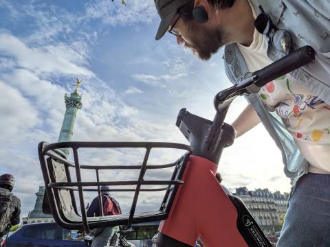 Mark on a bike in Paris.