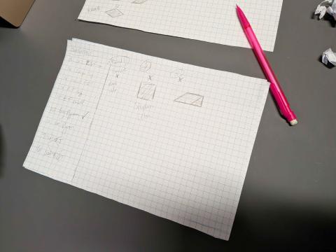 A picture of the shapes created while testing the game Excited About Triangles.